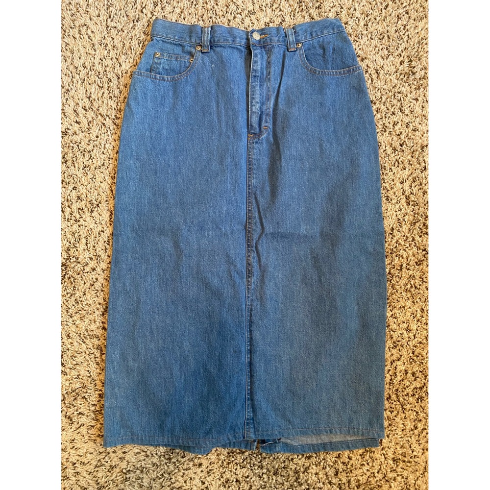 Vintage Ralph Lauren Denim Maxi Skirt Womens 10/12 Blue High Waist Cotton USA